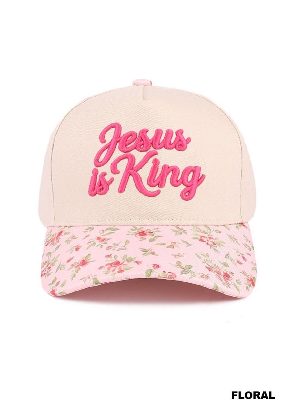 Jesus Is King Pink Floral Cap